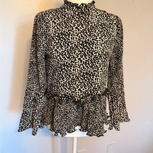 THML Monochrome Abstract Ruffle Blouse